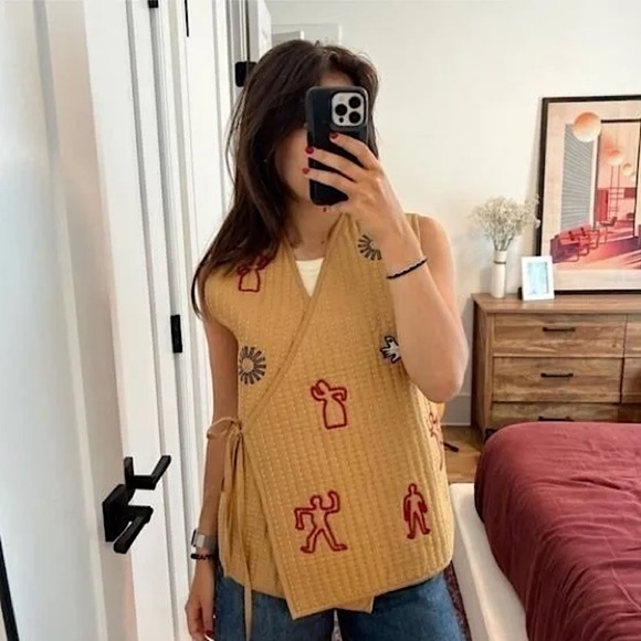 Zara Blogger Favorite Women’s Oversized Quilted Embroidered Wrap Vest Brown L - Picture 1 of 15